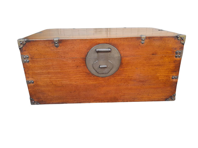 A 19th Century Chinese Brass Chest with Brass Handles