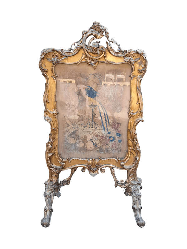 A 20TH Century French Louis XV Style Ornately Carved Giltwood Fire Screen With Tapestry
