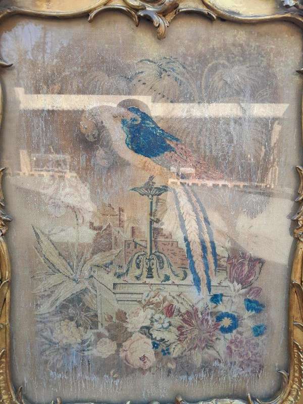 A 20TH Century French Louis XV Style Ornately Carved Giltwood Fire Screen With Tapestry