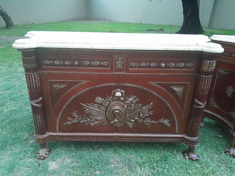 A 20th Century Rare Pair of Mahogany Server  /  Sideboards  /  Cabinets with Ormolu Mounts and Cr...