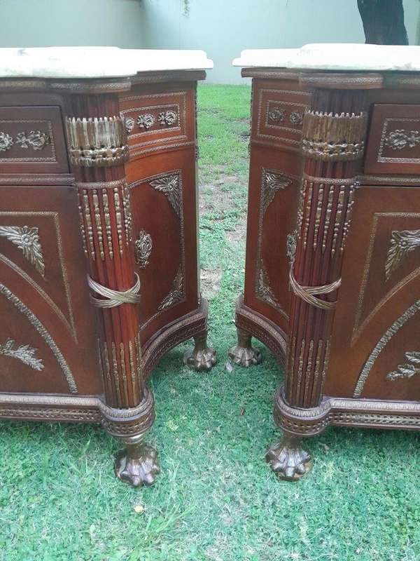 A 20th Century Rare Pair of Mahogany Server  /  Sideboards  /  Cabinets with Ormolu Mounts and Cr...