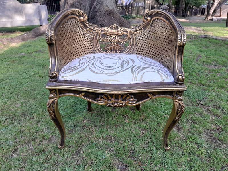 A 20TH Century French Louis XVI Style Giltwood Rattan Settee and Two Matching Bergere Chairs Upho...