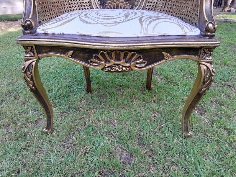 A 20TH Century French Louis XVI Style Giltwood Rattan Settee and Two Matching Bergere Chairs Upho...