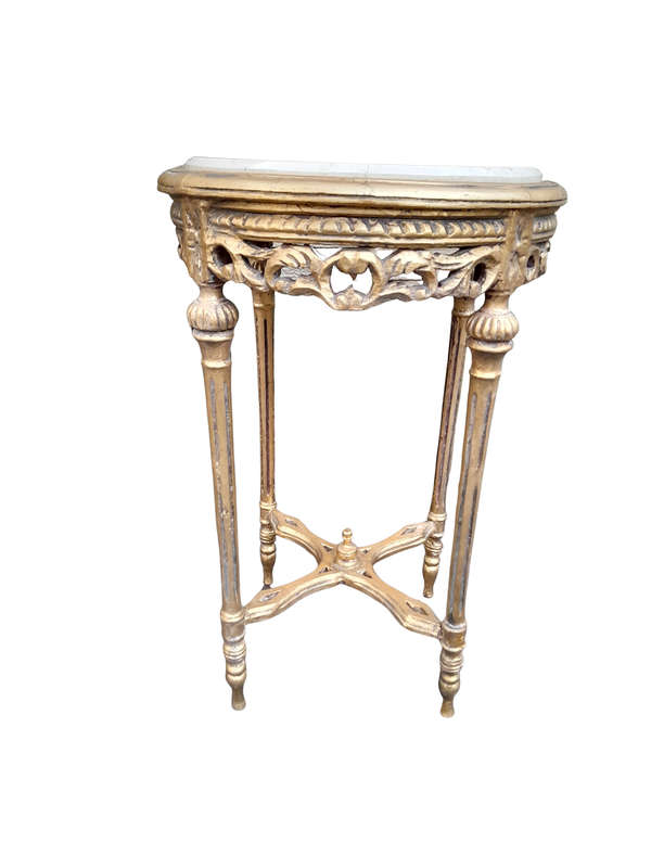 A 20th Century French Style Carved and Hand Gilded Side Table with Marble Top