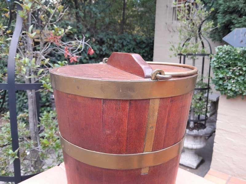 An Antique 20th Century    Wooden and Brass Bound Water Balie with Swing Handle and Lid ND