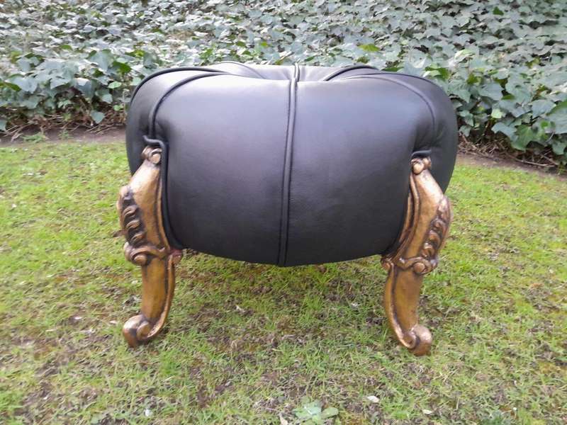 A Pair Of French Style Hand-Gilded Ottomans / Tuffets In Leather