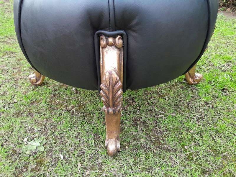 A Pair Of French Style Hand-Gilded Ottomans / Tuffets In Leather