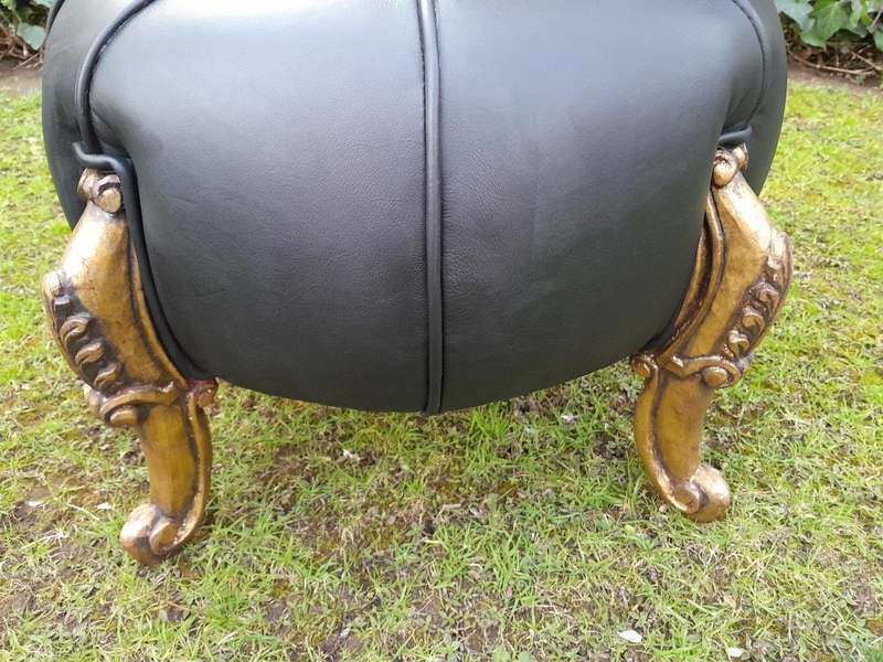 A Pair Of French Style Hand-Gilded Ottomans / Tuffets In Leather