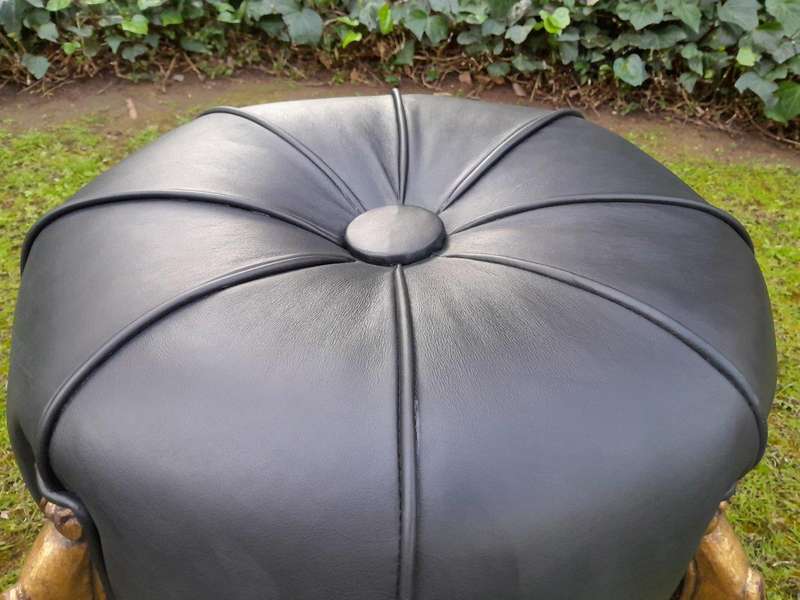A Pair Of French Style Hand-Gilded Ottomans / Tuffets In Leather