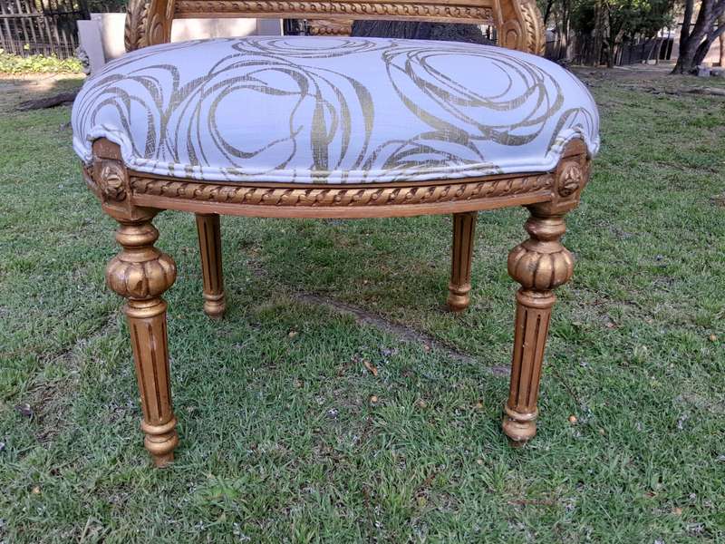 A Pair of French Louis XVI Style Curved Back Vanity Chairs / Accent Stools / Side Chairs / Stools...