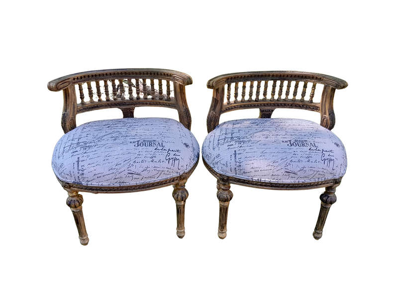 A Pair of French Louis XVI Style Curved Back Vanity Chairs / Accent Stools / Side Chairs / Stools...