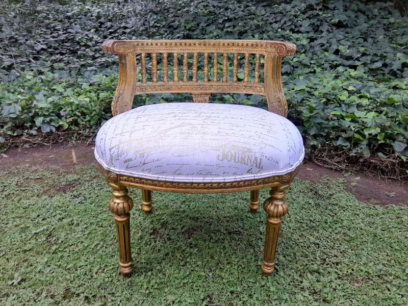 A Pair of French Louis XVI Style Curved Back Vanity Chairs / Accent Stools / Side Chairs / Stools...