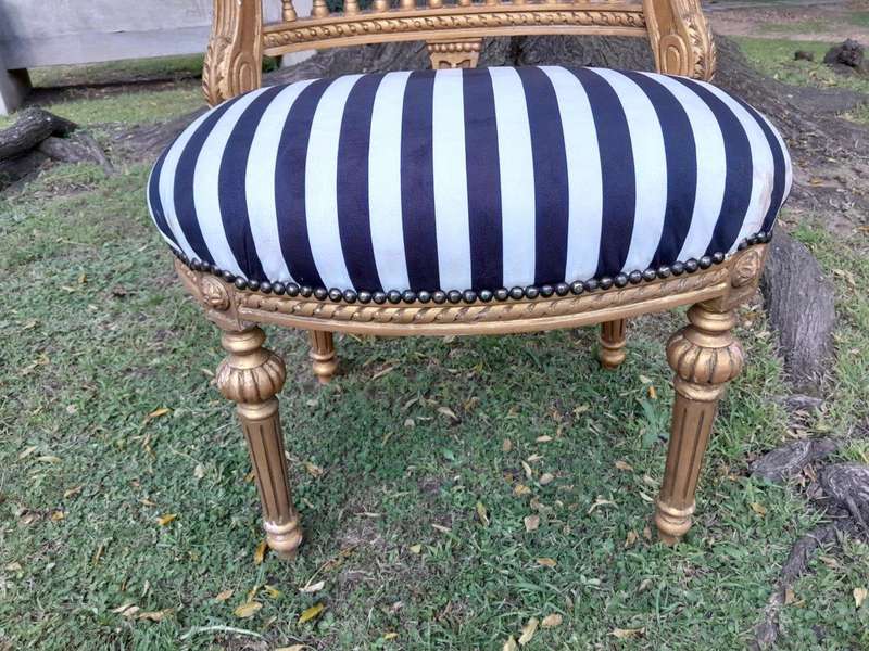 A Pair of French Louis XVI Style Curved Back Vanity Chairs / Accent Stools / Side Chairs / Stools...