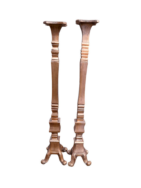 A Pair of French Style Ornately Carved Gilt-Wood Floor or Table Candle Holders (Large)