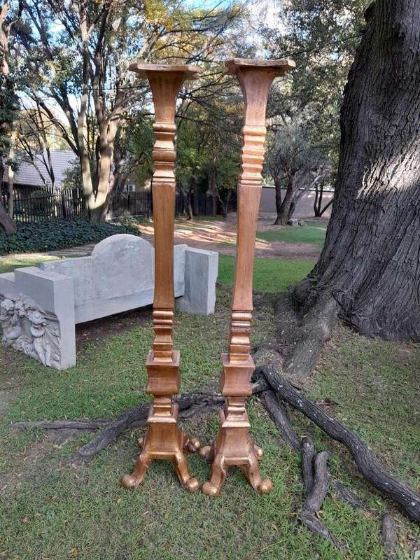 A Pair of French Style Ornately Carved Gilt-Wood Floor or Table Candle Holders (Large)