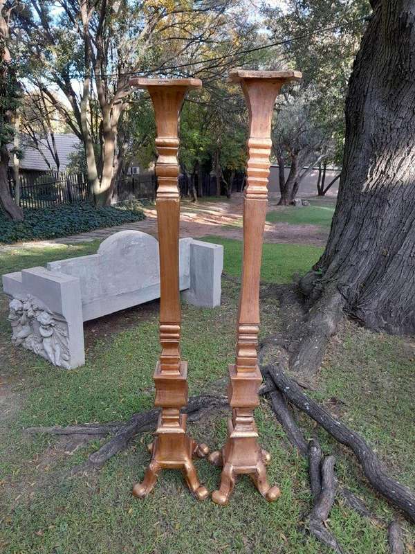 A Pair of French Style Ornately Carved Gilt-Wood Floor or Table Candle Holders (Large)
