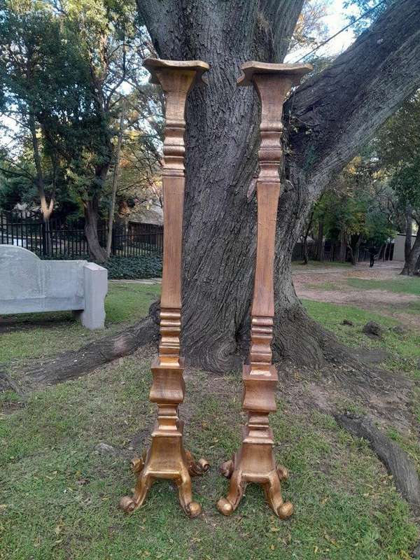A Pair of French Style Ornately Carved Gilt-Wood Floor or Table Candle Holders (Large)