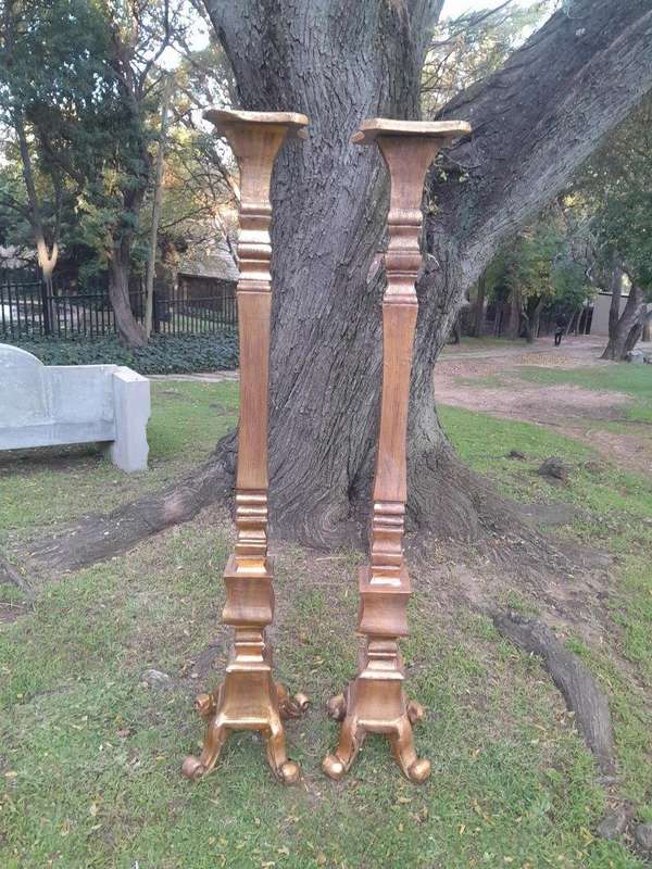 A Pair of French Style Ornately Carved Gilt-Wood Floor or Table Candle Holders (Large)
