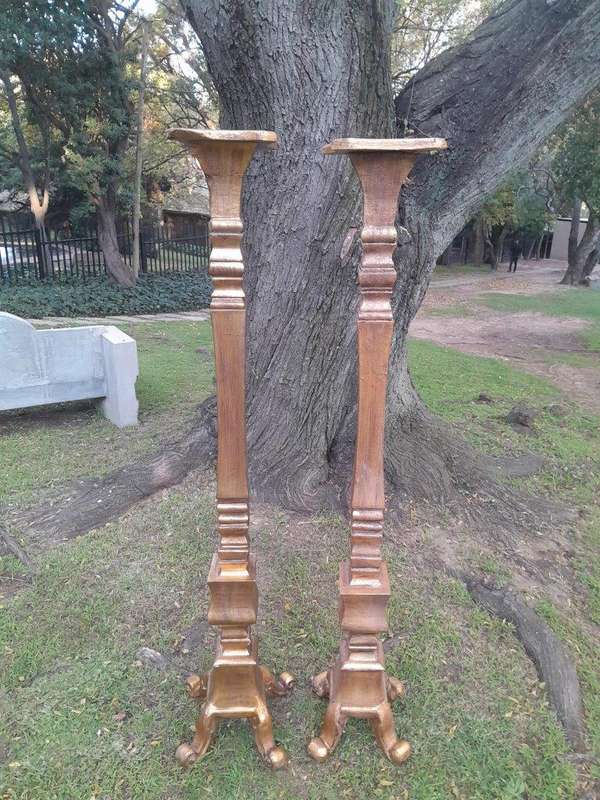 A Pair of French Style Ornately Carved Gilt-Wood Floor or Table Candle Holders (Large)