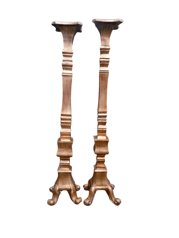A Pair of French Style Carved and Gilt-Wood Floor or Table Candle Holders (Medium)