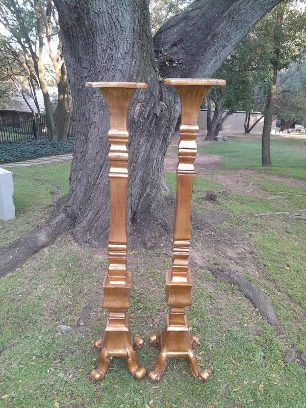 A Pair of French Style Carved and Gilt-Wood Floor or Table Candle Holders (Medium)