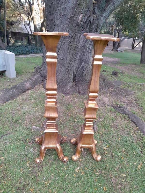 A Pair of French Style Carved Gilt-Wood Floor or Table Candle Holders (Small)