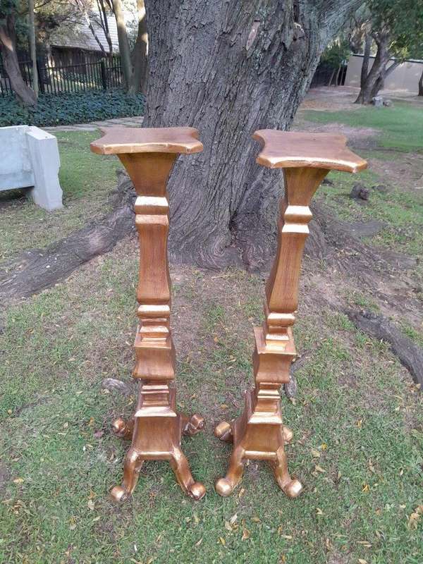 A Pair of French Style Carved Gilt-Wood Floor or Table Candle Holders (Small)