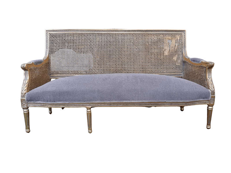 A French Style Hand-Gilded Bench / Settee With Rattan Back