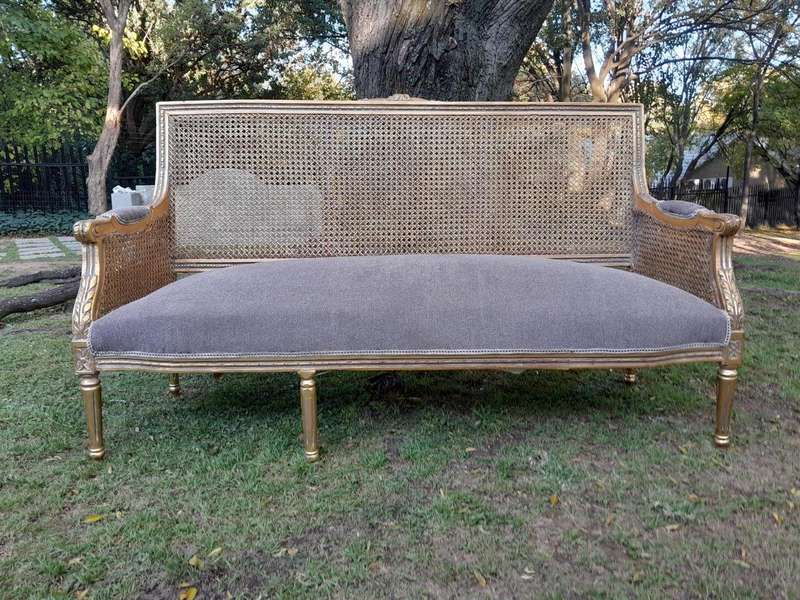 A French Style Hand-Gilded Bench / Settee With Rattan Back