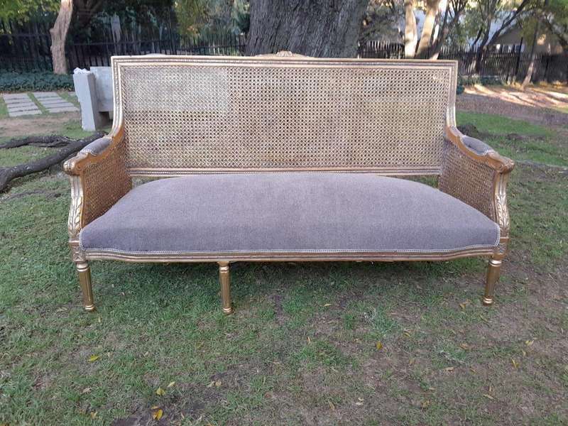 A French Style Hand-Gilded Bench / Settee With Rattan Back