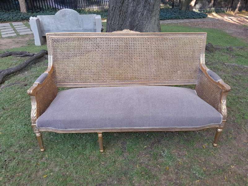 A French Style Hand-Gilded Bench / Settee With Rattan Back