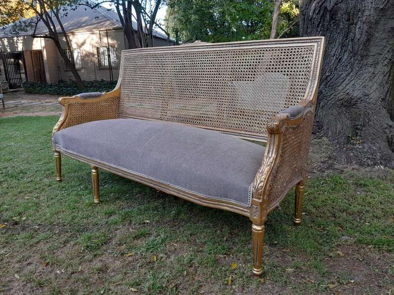 A French Style Hand-Gilded Bench / Settee With Rattan Back