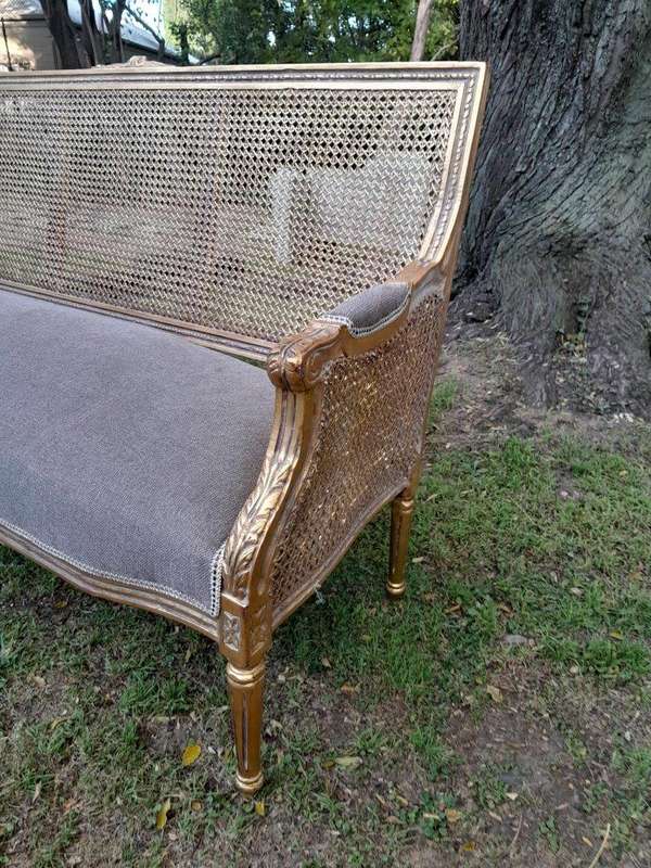 A French Style Hand-Gilded Bench / Settee With Rattan Back