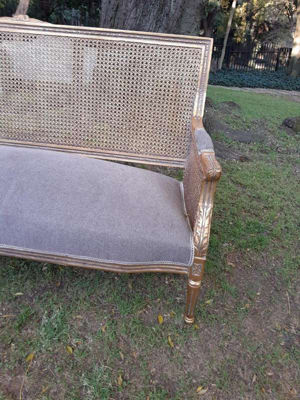 A French Style Hand-Gilded Bench / Settee With Rattan Back