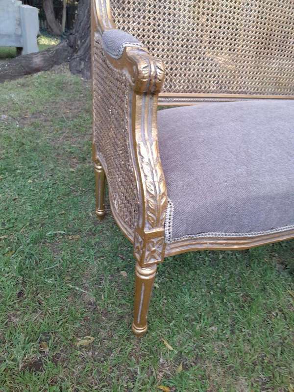 A French Style Hand-Gilded Bench / Settee With Rattan Back
