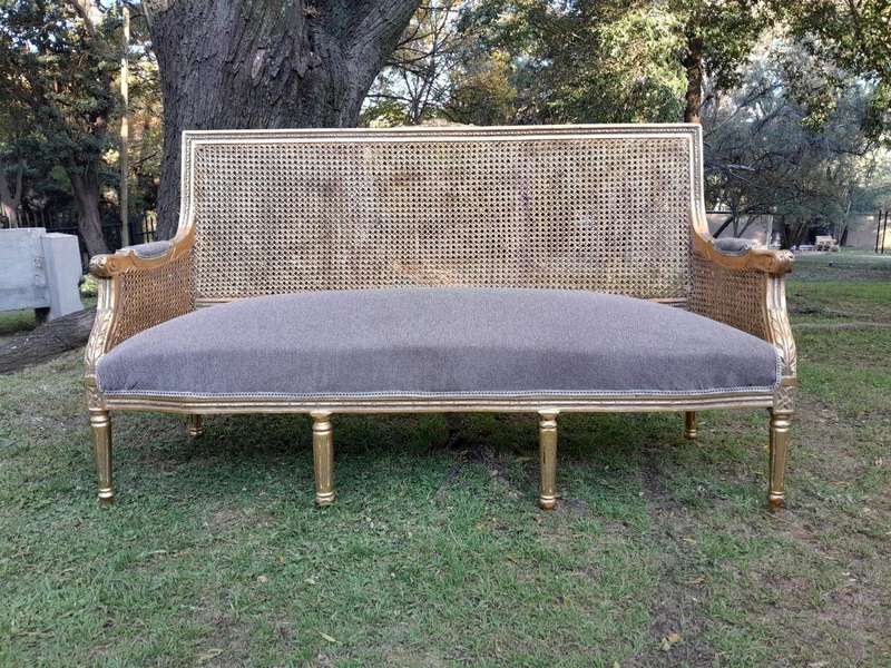 A French Style Hand-Gilded Bench / Settee With Rattan Back