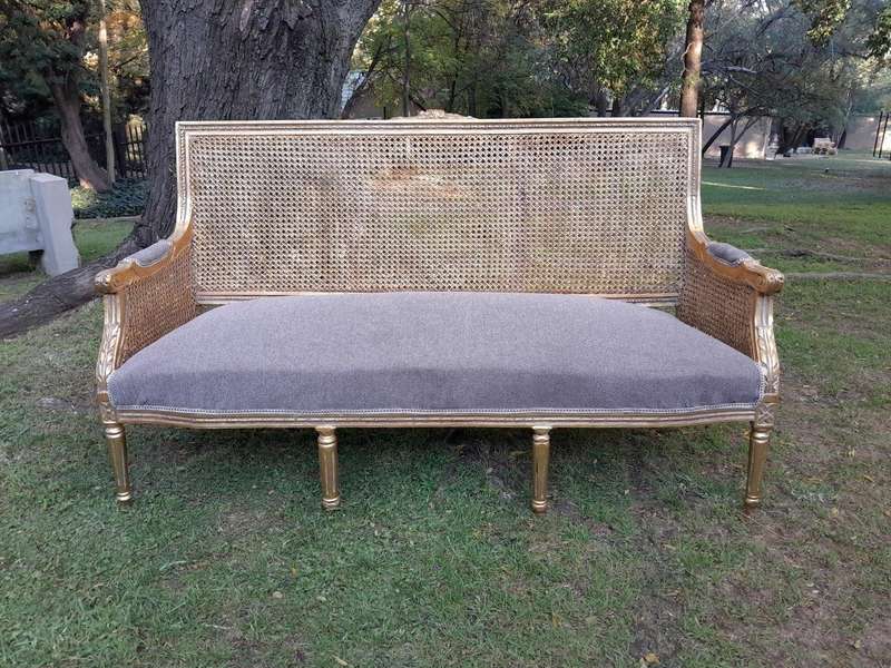 A French Style Hand-Gilded Bench / Settee With Rattan Back