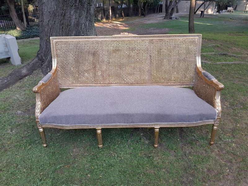 A French Style Hand-Gilded Bench / Settee With Rattan Back