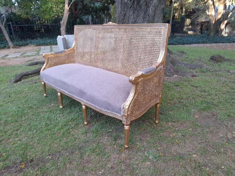 A French Style Hand-Gilded Bench / Settee With Rattan Back