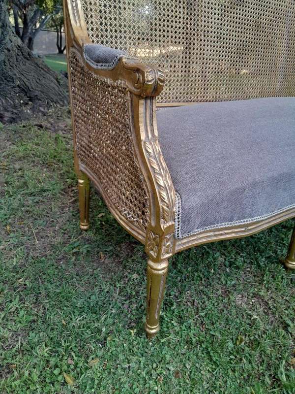 A French Style Hand-Gilded Bench / Settee With Rattan Back