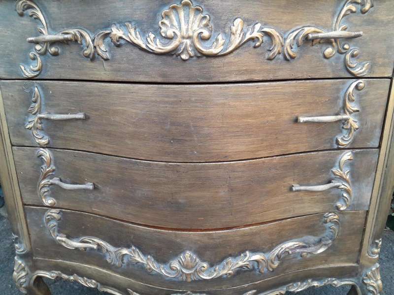 A French Style Ornate and Gilded Chest of Drawers with Marble Top