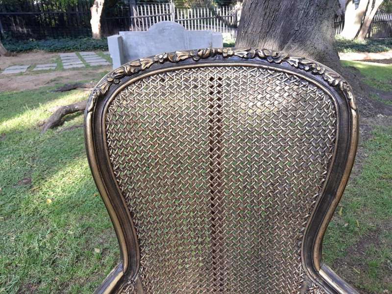 A 20th Century Pair of French Style Gilt Wood Rattan Arm Chairs