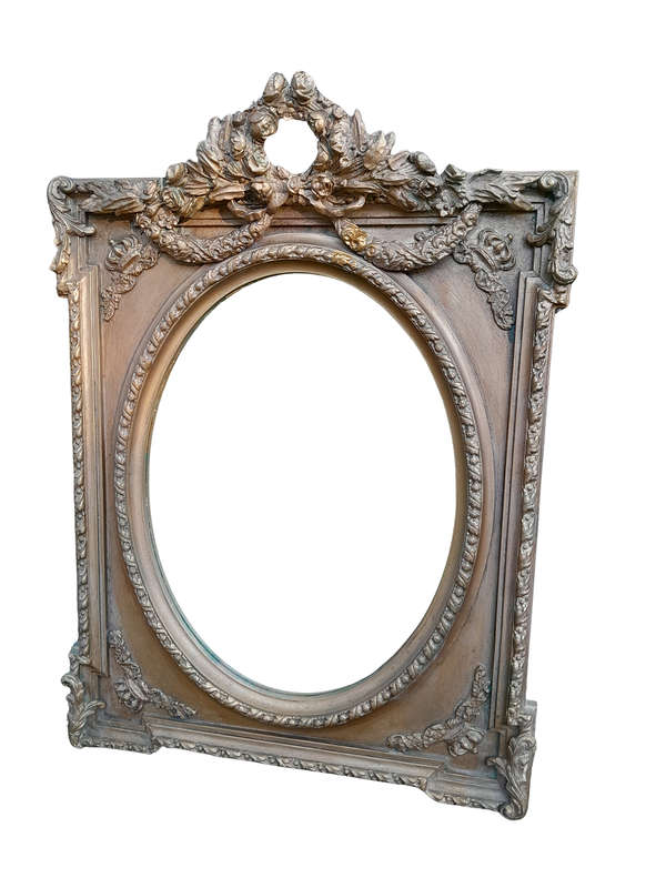 A French Rococo Style Ornately Carved & Gilded Bevelled Mirror