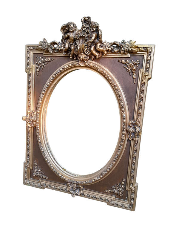 A French Rococo Style Ornately Carved & Gilded Bevelled Mirror