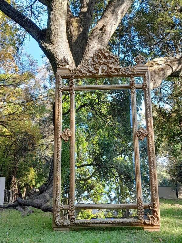 A French Rococo Style Large Ornately Carved & Gilded Bevelled Mirror