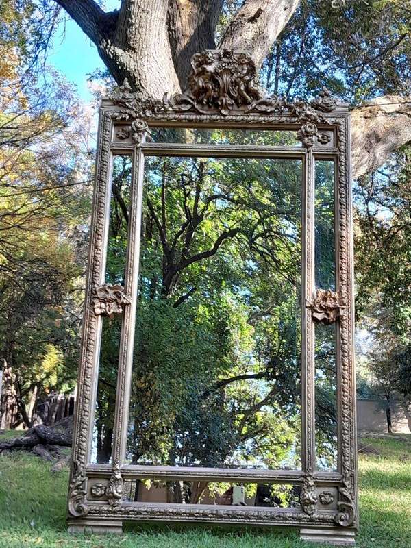 A French Rococo Style Ornately Carved & Gilded Large Bevelled Mirror