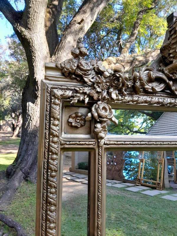 A French Rococo Style Ornately Carved & Gilded Large Bevelled Mirror