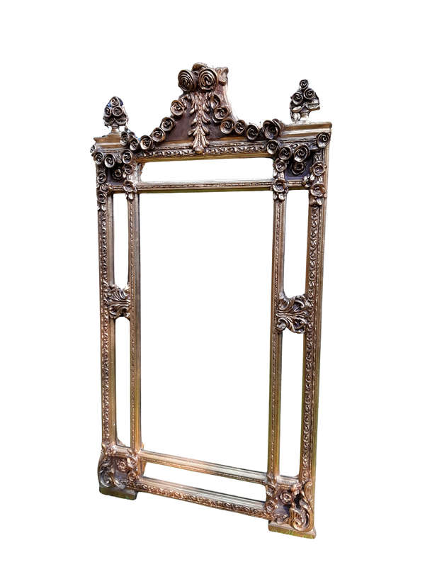 A French Rococo Style Ornately Carved & Gilded Bevelled Mirror