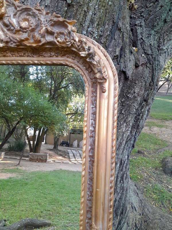 A French Rococo Style Ornately Carved & Gilded Bevelled Mirror