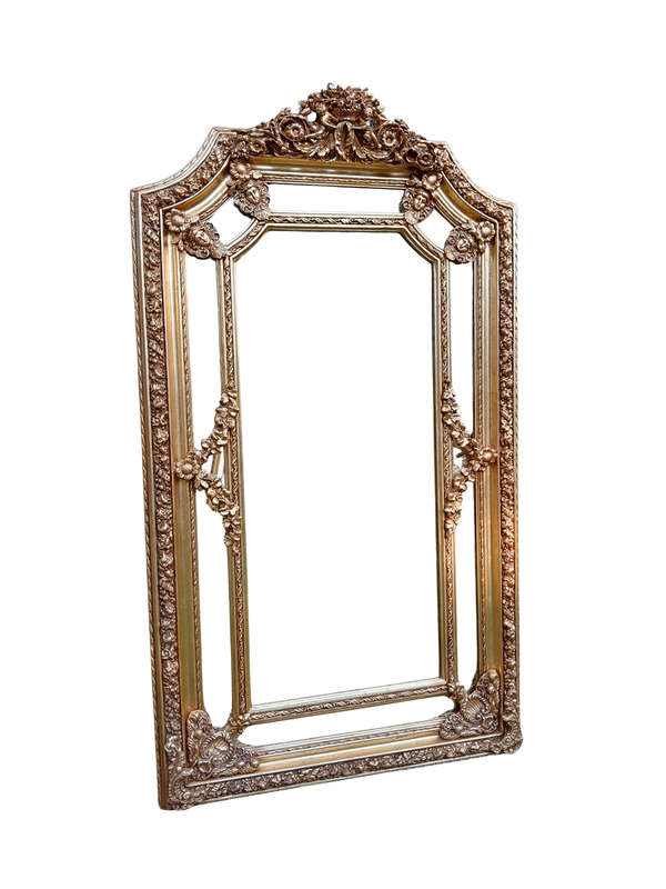 A French Rococo Style Ornately Carved & Gilded Bevelled Mirror